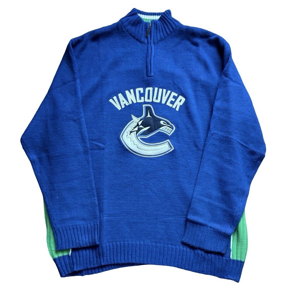 Vancouver Canucks NHL Ilanco Quarter Zip Sweater Blue Green Men’s XXL